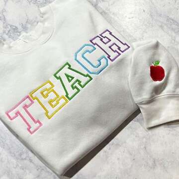 Givesmiles Personalized Embroidered Teacher Colorful Sweatshirts and Hoodie, Custom Teacher Sweatshi...