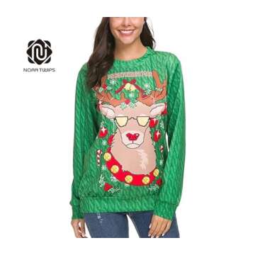 N NORA TWIPS Unisex Funny Print Ugly Christmas Sweater Jumper Green