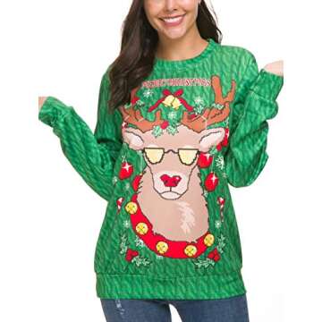 N NORA TWIPS Unisex Funny Print Ugly Christmas Sweater Jumper Green