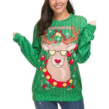 N NORA TWIPS Unisex Funny Print Ugly Christmas Sweater Jumper Green