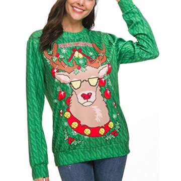 N NORA TWIPS Unisex Funny Print Ugly Christmas Sweater Jumper Green