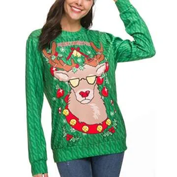 N NORA TWIPS Unisex Funny Print Ugly Christmas Sweater Jumper Green
