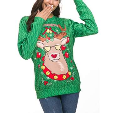 N NORA TWIPS Unisex Funny Print Ugly Christmas Sweater Jumper Green