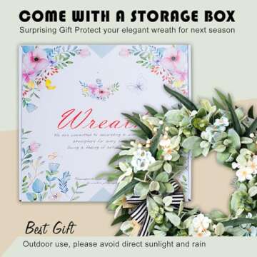 WREATHOME Lambs Ear Wreaths for Front Door Year Round, 20 Inch Green Artificial Wreath for Spring Su...