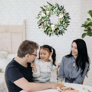 WREATHOME Lambs Ear Wreaths for Front Door Year Round, 20 Inch Green Artificial Wreath for Spring Summer Farmhouse Porch Indoor Outdoor Decor