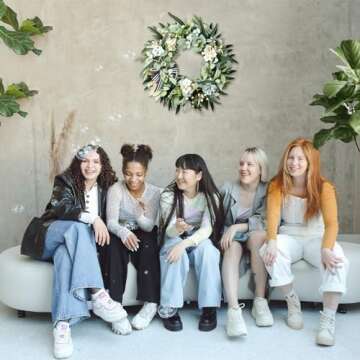 WREATHOME Lambs Ear Wreaths for Front Door Year Round, 20 Inch Green Artificial Wreath for Spring Summer Farmhouse Porch Indoor Outdoor Decor