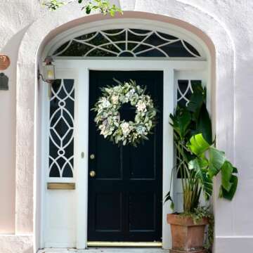 WREATHOME Lambs Ear Wreaths for Front Door Year Round, 20 Inch Green Artificial Wreath for Spring Summer Farmhouse Porch Indoor Outdoor Decor
