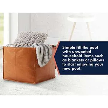 Ornavo Faux Leather Square Pouf Ottoman for Living Room