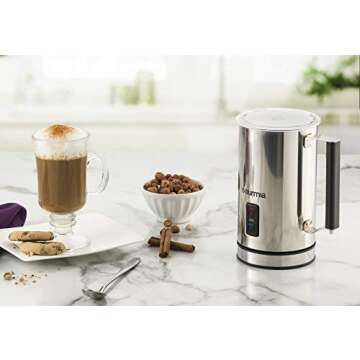 Gourmia GMF215 Cordless Electric Milk Frother & Heater, 3 Function, Detachable Base for Easy Serving, Stainless Steel, Silver