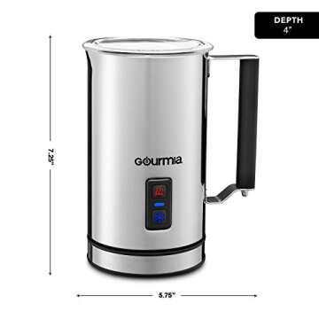 Gourmia GMF215 Cordless Electric Milk Frother & Heater, 3 Function, Detachable Base for Easy Serving, Stainless Steel, Silver