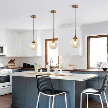 KCO Lighting Mid Century Modern Pendant Chandelier 1-Light Gold Glass Globe Pendant Light Brushed Brass Pendant Light Large Kitchen Pendant Lighting Over Island (Amber)
