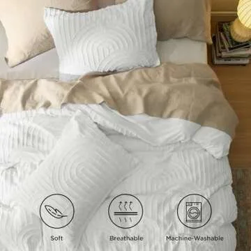 Bedsure Boho Duvet Cover King Size - Boho Bedding King Duvet Cover Set for All Seasons, Shabby Chic Jacquard Comforter Bedding (White,Abstract,104" x 90")