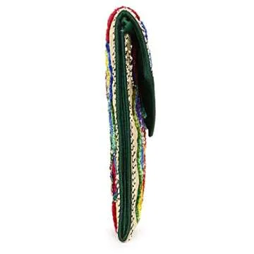 Rajasthani Jaipuri Art Sling Bag Foldover Clutch Purse (Green With Golden Front)- Quality Checked