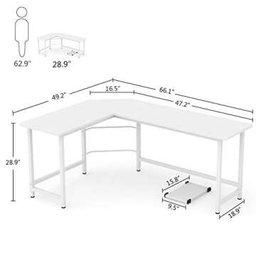 Tribesigns 66 inch Modern L Shaped Desk Corner Computer Desk PC Laptop Study Table Workstation Home Office Wood & Metal, White
