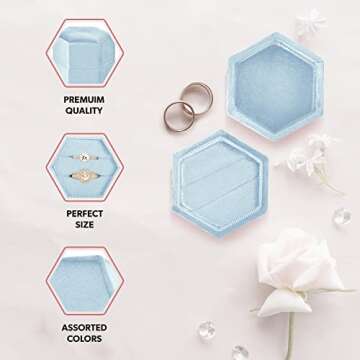 NIMSIN Premium Velvet Ring Box for Wedding Ceremony | Elegant Wedding Ring Box w/Detachable Lid | Ideal For Photoshoots, Proposal, Engagement & Wedding Events | Hexagon Double Ring Box (Light Blue)