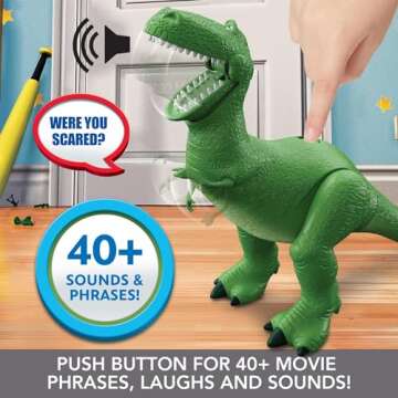 Mattel Disney and Pixar Toy Story Talking Dinosaur Action Figure with Movng Arms, Roarin’ Laughs Rex Dino Toy, 10.8-inch T Rex with 40+ Sounds & Phrases
