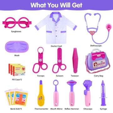 GINMIC Kids Doctor Play Kit, 22 Pieces Pretend Play Doctor Set with Role Play Doctor Costume and Car...