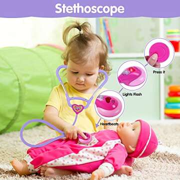 GINMIC Kids Doctor Play Kit, 22 Pieces Pretend Play Doctor Set with Role Play Doctor Costume and Carry Case for Toddlers and Kids, Medical Dr Kit Toys for Girl Age 3 4 5 6 7 Year Old