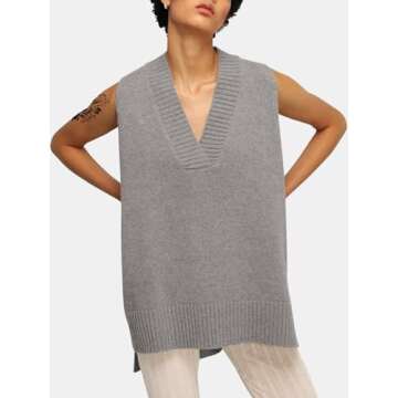 EXLURA Womens Oversized Sweater Vest Knit V Neck Tunic Casual Sleeveless Long Pullover Tank Tops Winter Spring Trendy 2025 Grey