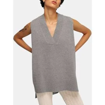 EXLURA Womens Oversized Sweater Vest Knit V Neck Tunic Casual Sleeveless Long Pullover Tank Tops Winter Spring Trendy 2025 Grey