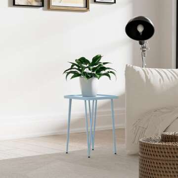 Palama Square Side Table, Small Side Table for Small Spaces, Small Metal End Table, Easy Assembly Blue Bedside Table, Small Table Outoor, Single Plant Stand Indoor