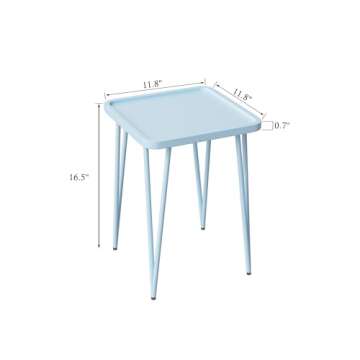 Palama Square Side Table, Small Side Table for Small Spaces, Small Metal End Table, Easy Assembly Blue Bedside Table, Small Table Outoor, Single Plant Stand Indoor