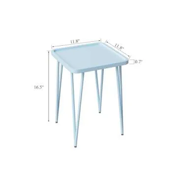 Palama Square Side Table, Small Side Table for Small Spaces, Small Metal End Table, Easy Assembly Blue Bedside Table, Small Table Outoor, Single Plant Stand Indoor