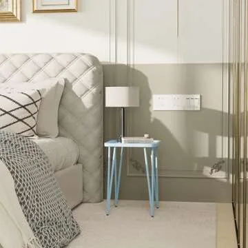 Palama Square Side Table, Small Side Table for Small Spaces, Small Metal End Table, Easy Assembly Blue Bedside Table, Small Table Outoor, Single Plant Stand Indoor