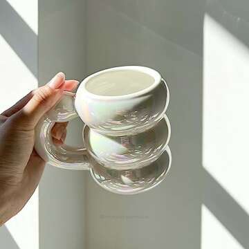 Monospace Bubble Mug | Aesthetic Nordic Mug (Iridescent White) | 14 OZ Ceramic Mug | Novelty Cup | Modern Coffee Mug