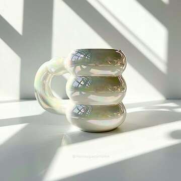 Monospace Bubble Mug | Aesthetic Nordic Mug (Iridescent White) | 14 OZ Ceramic Mug | Novelty Cup | Modern Coffee Mug