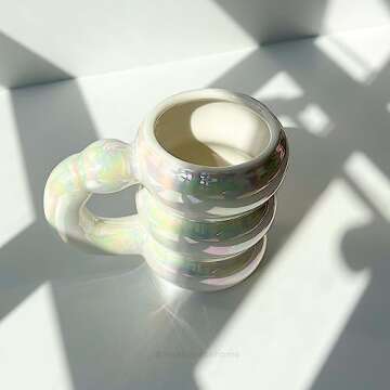 Monospace Bubble Mug | Aesthetic Nordic Mug (Iridescent White) | 14 OZ Ceramic Mug | Novelty Cup | Modern Coffee Mug