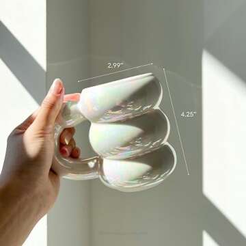 Monospace Bubble Mug | Aesthetic Nordic Mug (Iridescent White) | 14 OZ Ceramic Mug | Novelty Cup | Modern Coffee Mug