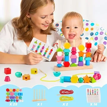 Montessori Wooden Beads Sequencing Toy Set for Kids