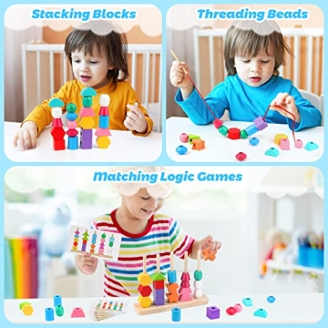 Montessori Wooden Beads Sequencing Toy Set for Kids