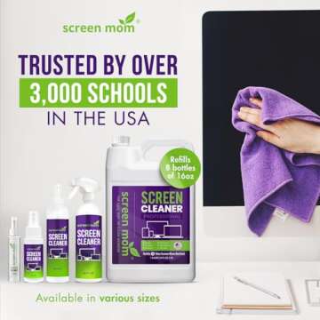 Screen Mom Screen Cleaner Spray and Microfiber Cloth 8oz Screen Cleaner Spray and Wipe for TV, Laptop, Computer, Phone, iPad, Car Screen Cleaning Kit Electronic Cleaner Spray