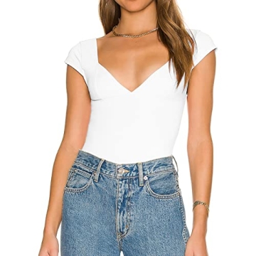 Women’s Crop Tops Cami Sexy Backless Deep V Neck Short Sleeve Y2K T Shirts Casual Slim Fit Tee Sum...