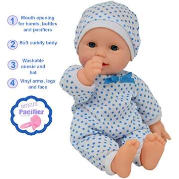 Soft Body Boy Baby Doll with Pacifier - 11 Inch