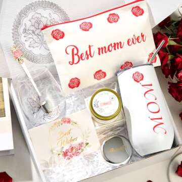 Mothers Day Gifts for Mom, Elegant Rose Gift Basket for Women, Unique Gifts for Mom from Daughter So...