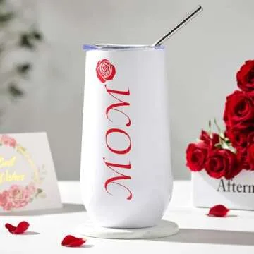 Mothers Day Gifts for Mom, Elegant Rose Gift Basket for Women, Unique Gifts for Mom from Daughter Son Husband Family, Coffee Mug Glass Drinking Set, Mother's Day, Birthday, Christmas Gift Box