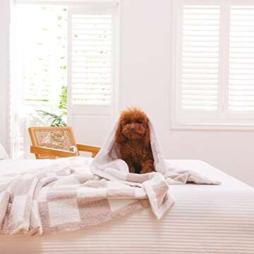 WESHIONGOO Light Khaki Checkered Throw Blanket Knit Throw Blanket for Couch Bed Sofa Soft Cozy Throw Blanket with Chessboard Fluffy Warm Decor Blanket (50"×60“)