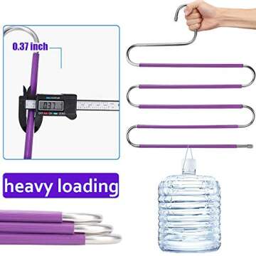 8pcs Pants Hangers S-Type Jeans Trousers Hangers Stainless Steel Clothes Hangers Closet Space Saving for Pants Jeans Scarf Organizer (Purple with 10 Clips)