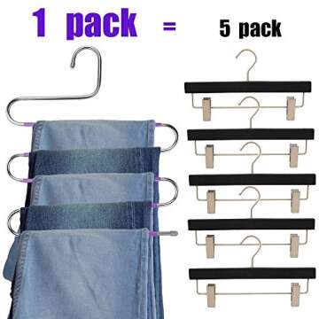 8pcs Pants Hangers S-Type Jeans Trousers Hangers Stainless Steel Clothes Hangers Closet Space Saving for Pants Jeans Scarf Organizer (Purple with 10 Clips)