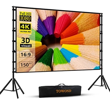 Towond 150 inch Portable Projector Screen and Stand for Indoor Outdoor Usage - Perfect for Movie Nig...