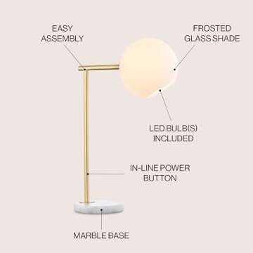 JONATHAN Y JYL1000A Charles 20.5" Metal/Marble LED Table Lamp Contemporary Modern Bedside Desk Night...