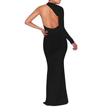 BEAGIMEG Sexy Elegant One Shoulder Backless Evening Dress Black
