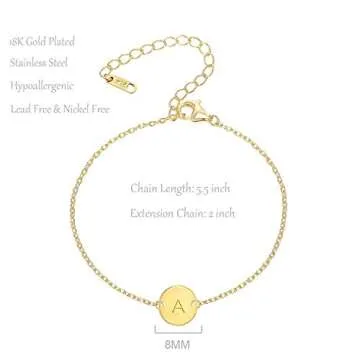 Personalized 18K Gold Plated Initial Bracelet for Women