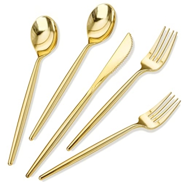 Rubtlamp 180Pcs Gold Plastic Silverware Set – Luxury Cutlery for Parties, Weddings & More