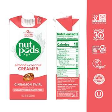 nutpods Cinnamon Swirl Coffee Creamer - Unsweetened Non Dairy Creamer Made from Almonds and Coconuts...