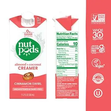 nutpods Cinnamon Swirl Coffee Creamer - Unsweetened Non Dairy Creamer for All Coffee Lovers