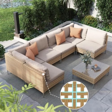Grand Patio 7-Piece Wicker Patio Furniture Set with Water Resistant Cushions